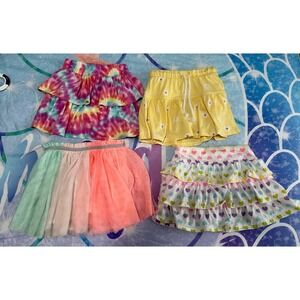 Kids Girls Skirt Bundle Tie Dye Heart Print Rainbow Tutu Tiered‎ Ruffle sz 2-4
